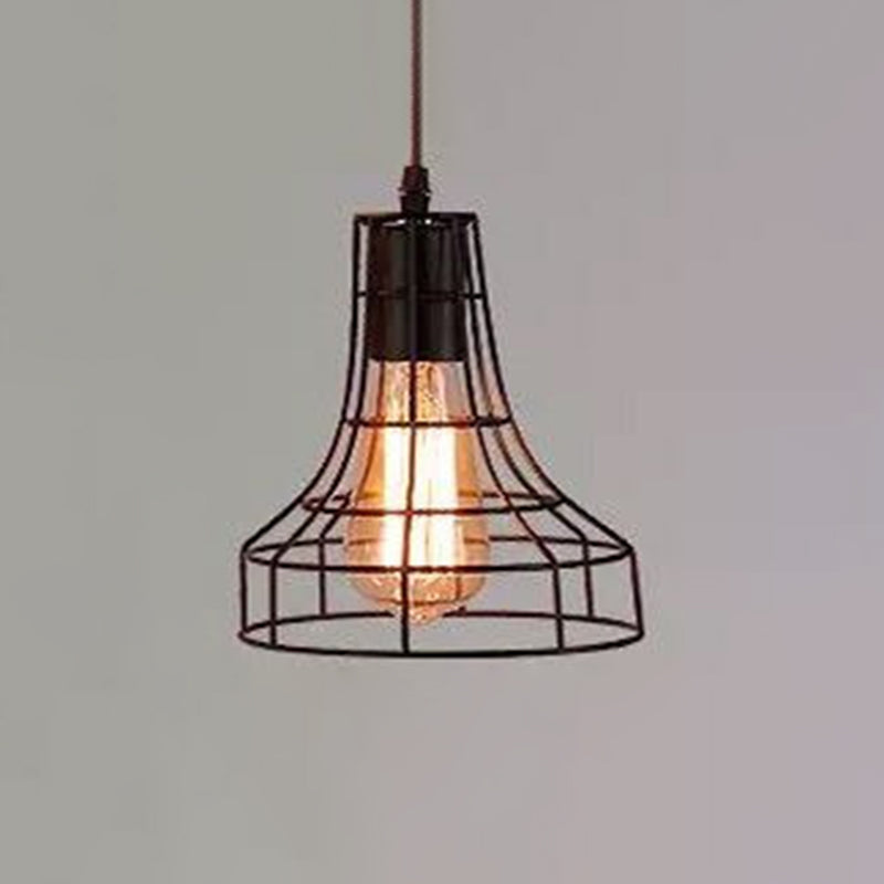 Industrial Retro Hanging Pendant Light Fixture With Caged Design For Bars - Single Metallic Black /