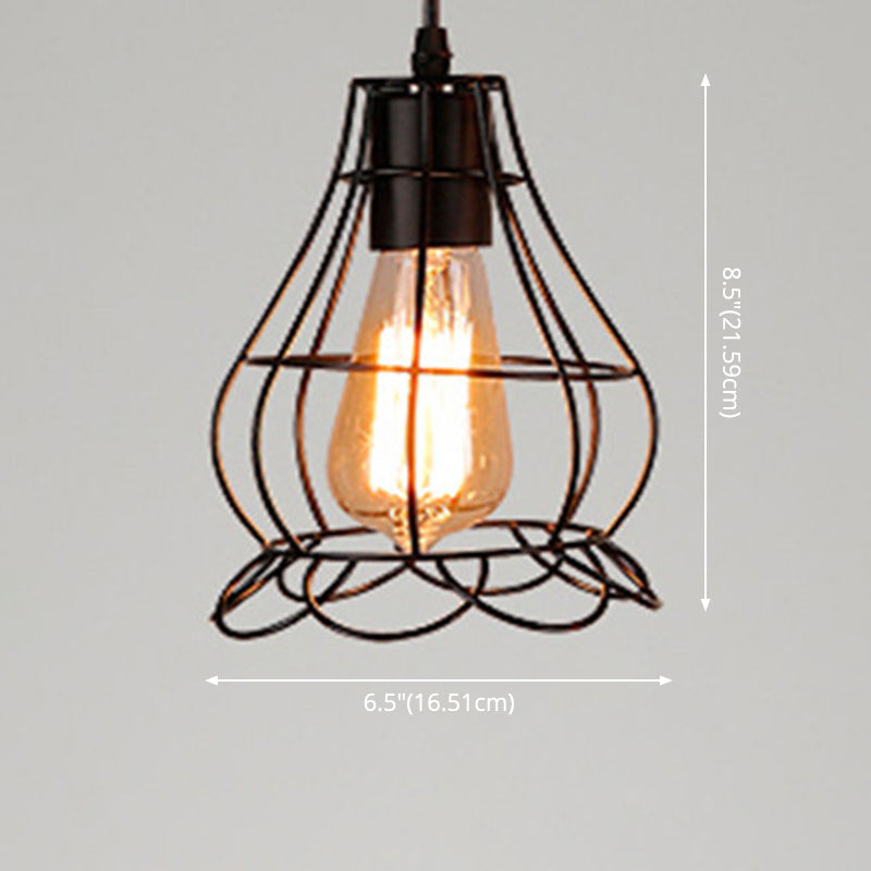 Industrial Retro Hanging Pendant Light Fixture With Caged Design For Bars - Single Metallic