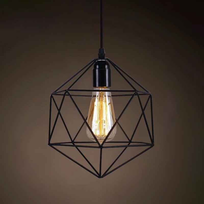 Industrial Retro Hanging Pendant Light Fixture With Caged Design For Bars - Single Metallic Black /