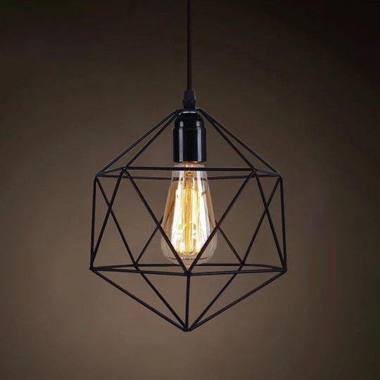 Industrial Retro Hanging Pendant Light Fixture With Caged Design For Bars - Single Metallic Black /