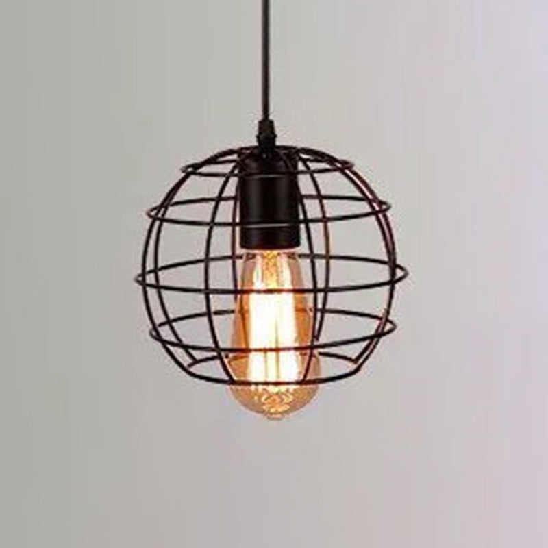 Industrial Retro Hanging Pendant Light Fixture With Caged Design For Bars - Single Metallic Black /