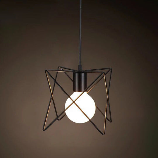 Industrial Retro Hanging Pendant Light Fixture With Caged Design For Bars - Single Metallic Black /