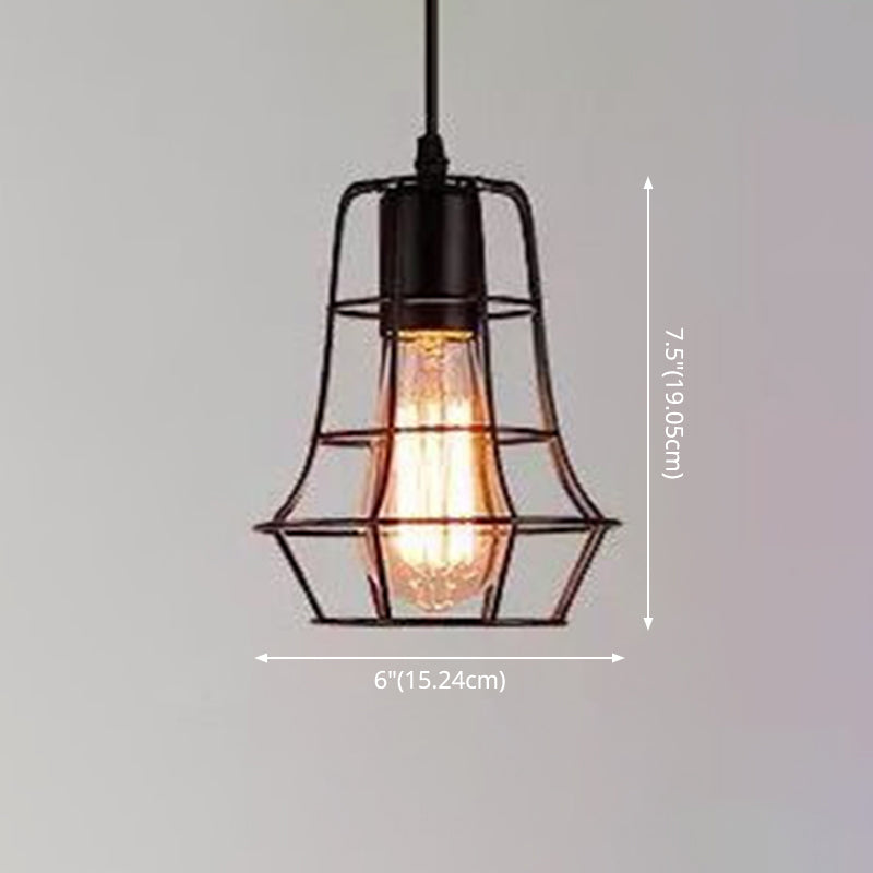 Industrial Retro Hanging Pendant Light Fixture With Caged Design For Bars - Single Metallic