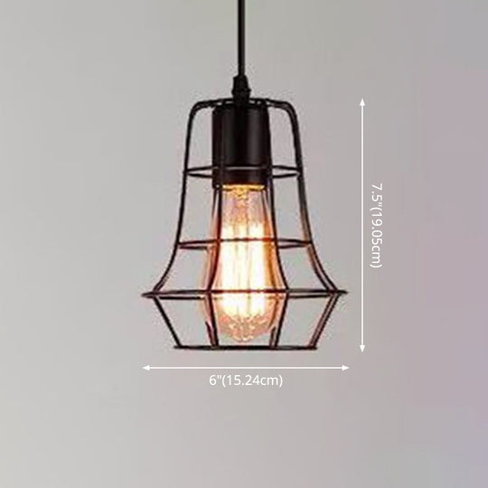 Industrial Retro Hanging Pendant Light Fixture With Caged Design For Bars - Single Metallic