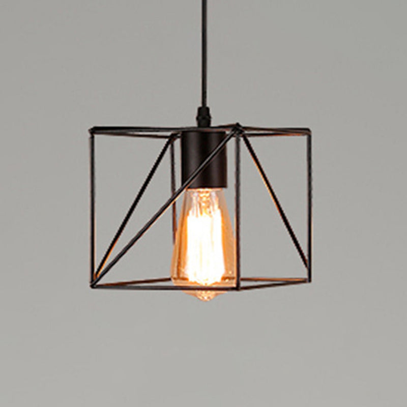 Industrial Retro Hanging Pendant Light Fixture With Caged Design For Bars - Single Metallic Black /