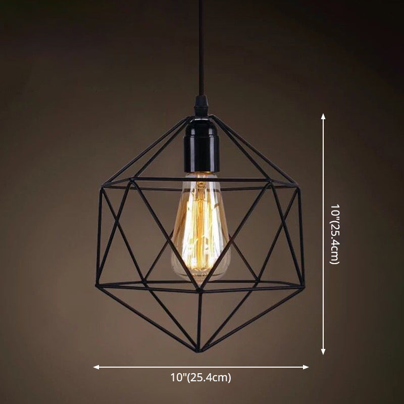 Industrial Retro Hanging Pendant Light Fixture With Caged Design For Bars - Single Metallic