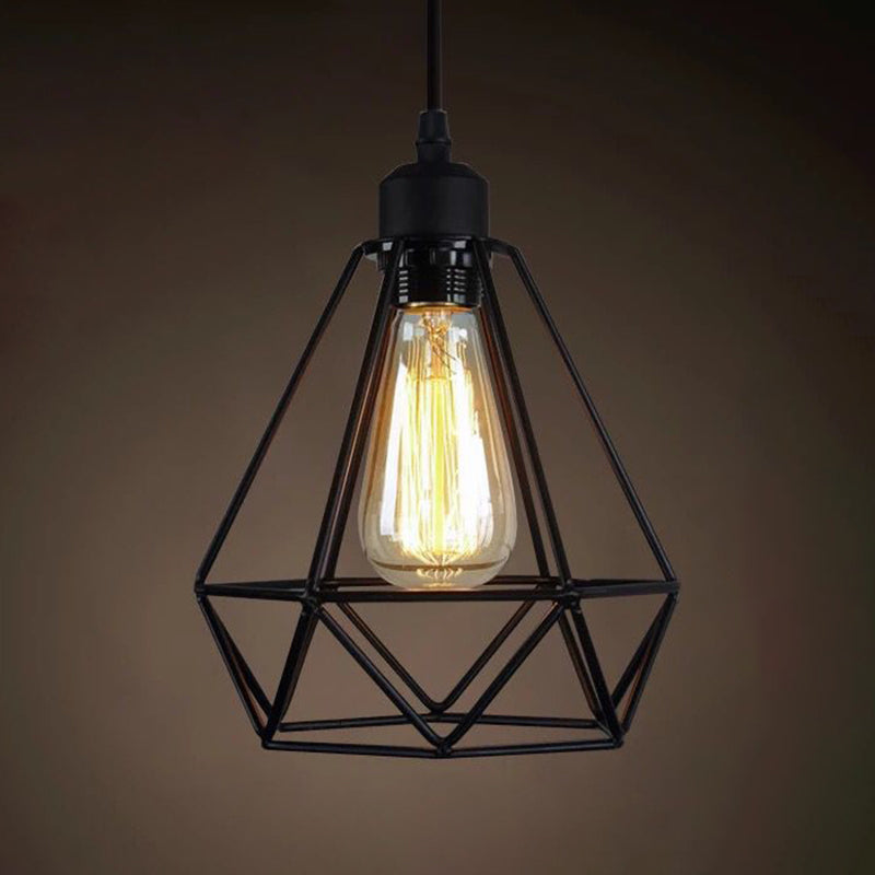 Industrial Retro Hanging Pendant Light Fixture With Caged Design For Bars - Single Metallic Black /