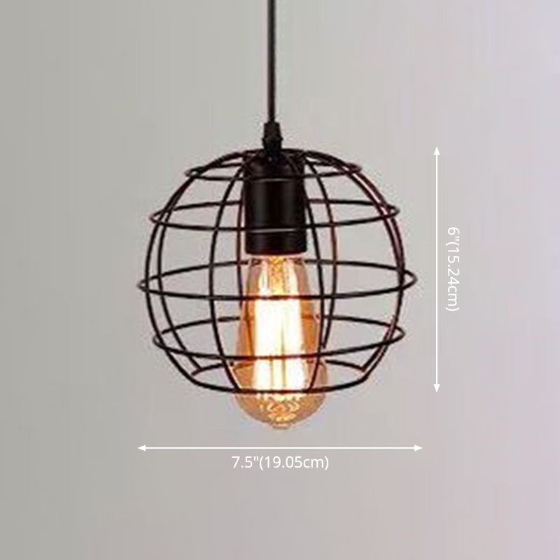 Industrial Retro Hanging Pendant Light Fixture With Caged Design For Bars - Single Metallic