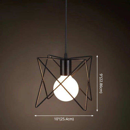 Industrial Retro Hanging Pendant Light Fixture With Caged Design For Bars - Single Metallic