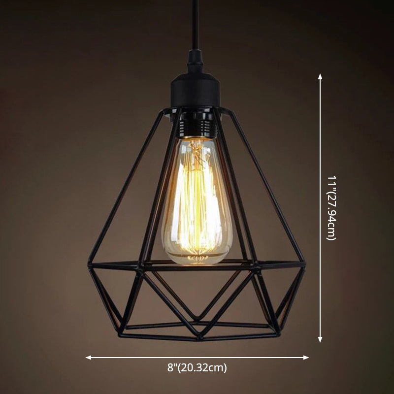 Industrial Retro Hanging Pendant Light Fixture With Caged Design For Bars - Single Metallic