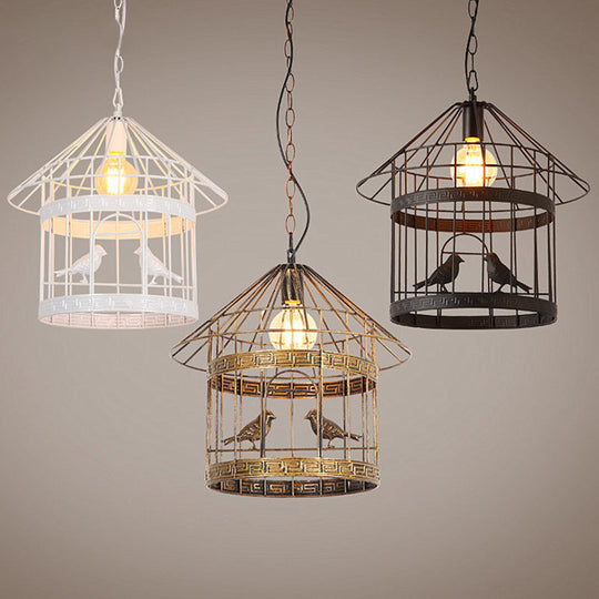 Nordic Industrial Style 1-Light Bird Cage Ceiling Fixture for Coffee Shop: Metallic Ceiling Light