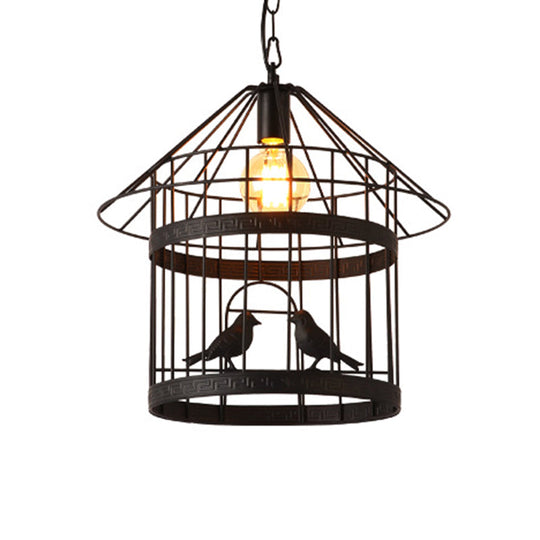 Nordic Industrial Style Bird Cage Ceiling Light For Coffee Shop: Metallic Fixture With 1 Black