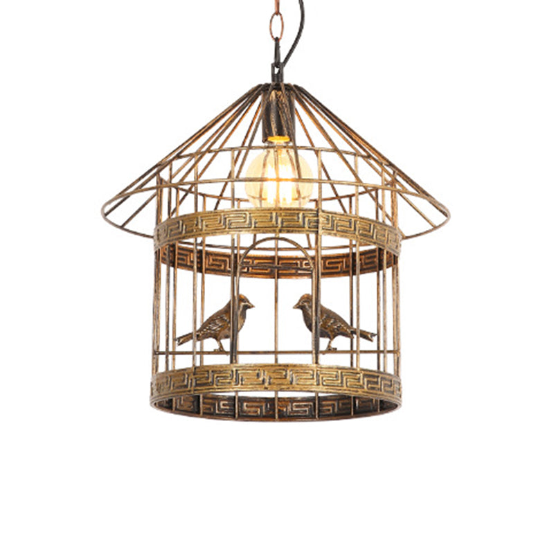 Nordic Industrial Style Bird Cage Ceiling Light For Coffee Shop: Metallic Fixture With 1 Rust