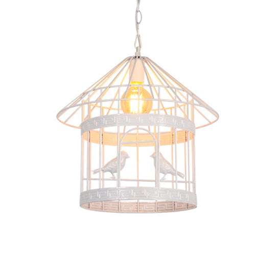 Nordic Industrial Style Bird Cage Ceiling Light For Coffee Shop: Metallic Fixture With 1 White