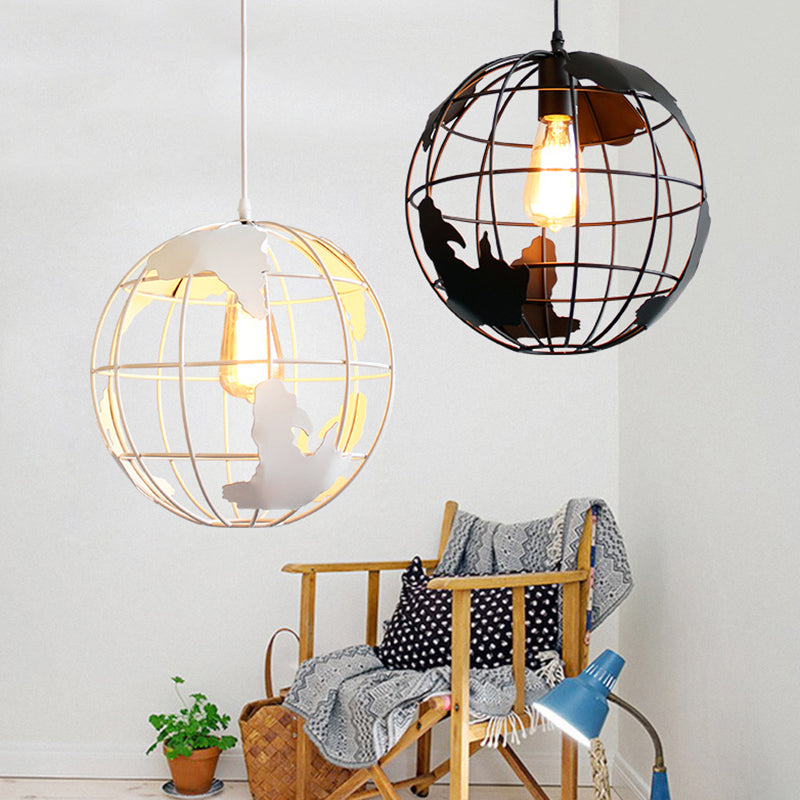 Industrial Metallic Pendant Light - Cage Globe Ceiling For Coffee Shop