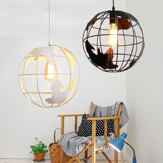 Industrial Metallic Pendant Light - Cage Globe Ceiling For Coffee Shop