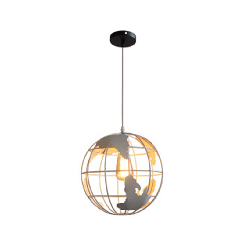 Industrial Metallic Pendant Light - Cage Globe Ceiling For Coffee Shop White / 12