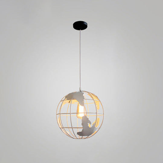 Industrial Metallic Pendant Light - Cage Globe Ceiling For Coffee Shop White / 8