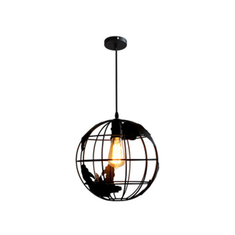 Industrial Metallic Pendant Light - Cage Globe Ceiling For Coffee Shop Black / 12