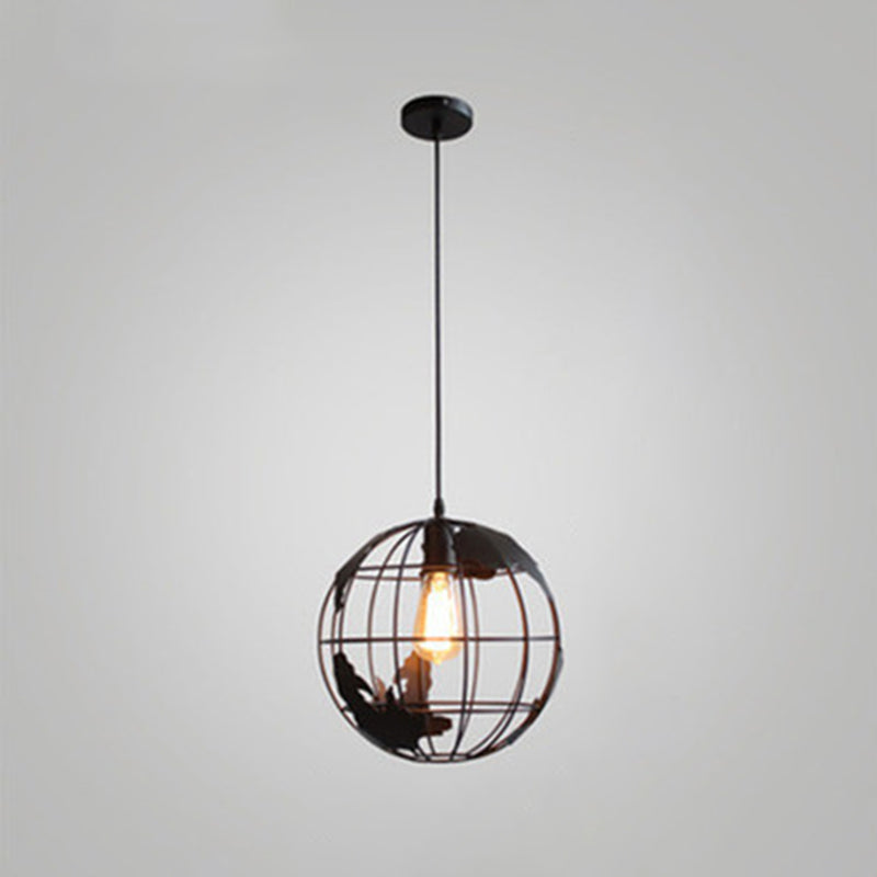 Industrial Metallic Pendant Light with Cage Globe Design for Coffee Shop - 1 Light Ceiling Fixture