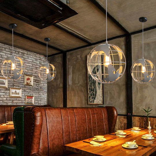 Industrial Metallic Pendant Light - Cage Globe Ceiling For Coffee Shop