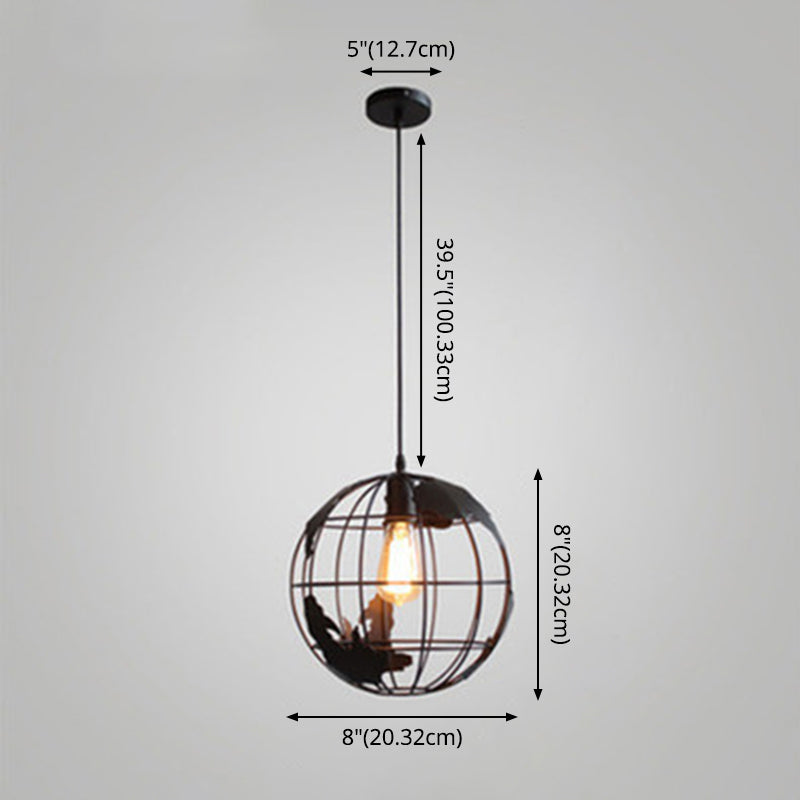 Industrial Metallic Pendant Light with Cage Globe Design for Coffee Shop - 1 Light Ceiling Fixture