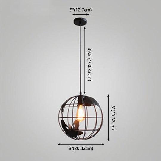 Industrial Metallic Pendant Light - Cage Globe Ceiling For Coffee Shop