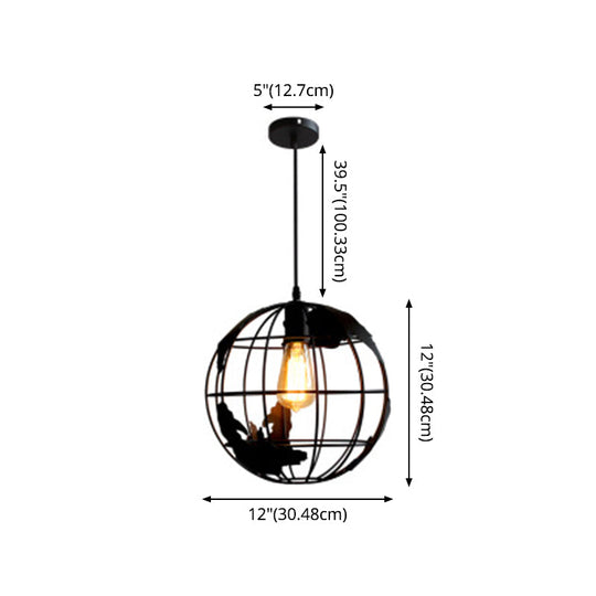 Industrial Metallic Pendant Light with Cage Globe Design for Coffee Shop - 1 Light Ceiling Fixture