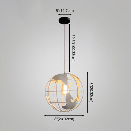 Industrial Metallic Pendant Light - Cage Globe Ceiling For Coffee Shop