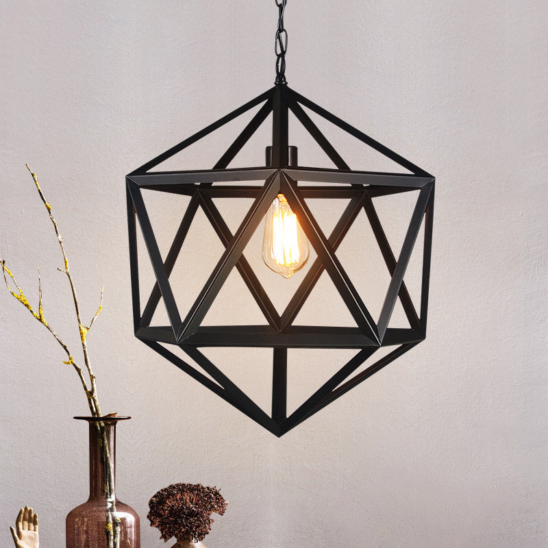 Prism Cage Hanging Pendant Light - Retro Industrial Style Metallic Finish 1-Light Black / 14