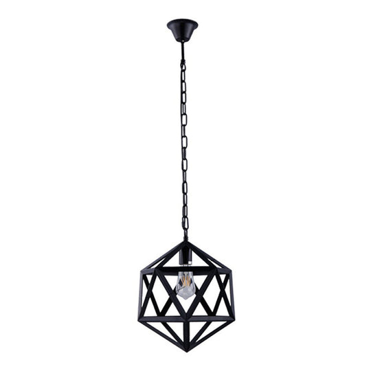 1-Light Retro Industrial Pendant Ceiling Light with Prism Cage and Metallic Finish