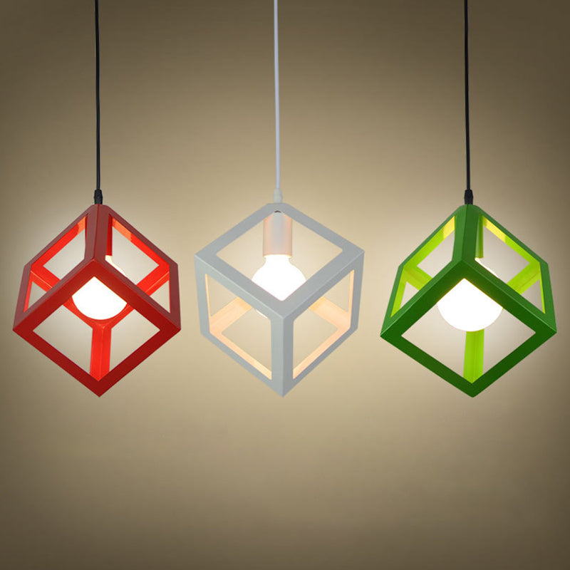 Industrial Metallic Ceiling Light With Square Cage Design - Perfect For Bar And Creative Spaces