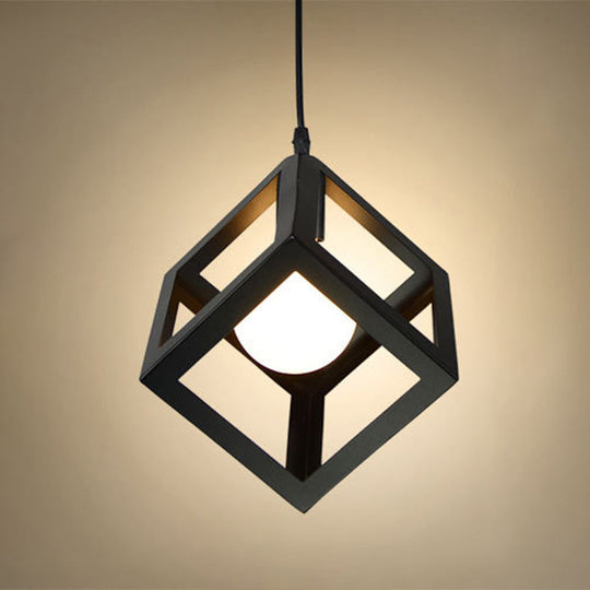 Industrial Metallic Ceiling Light With Square Cage Design - Perfect For Bar And Creative Spaces