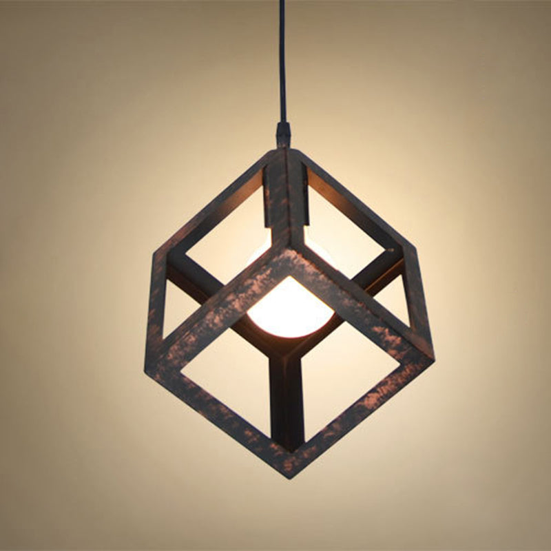 Industrial Style Square Cage Ceiling Light for Bars - Creative Metallic Hanging Fixture with 1 Light