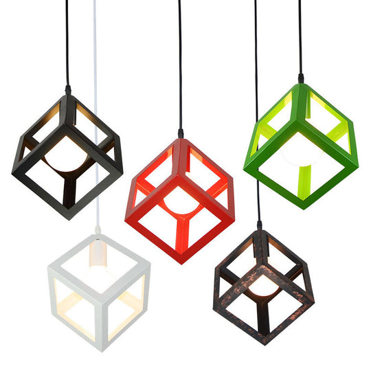 Industrial Metallic Ceiling Light With Square Cage Design - Perfect For Bar And Creative Spaces