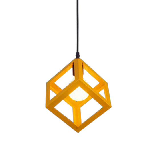 Industrial Style Square Cage Ceiling Light for Bars - Creative Metallic Hanging Fixture with 1 Light