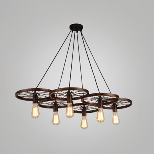 Industrial Style Metallic Multi-Light Pendant with Wheel Design - Perfect for Restaurants