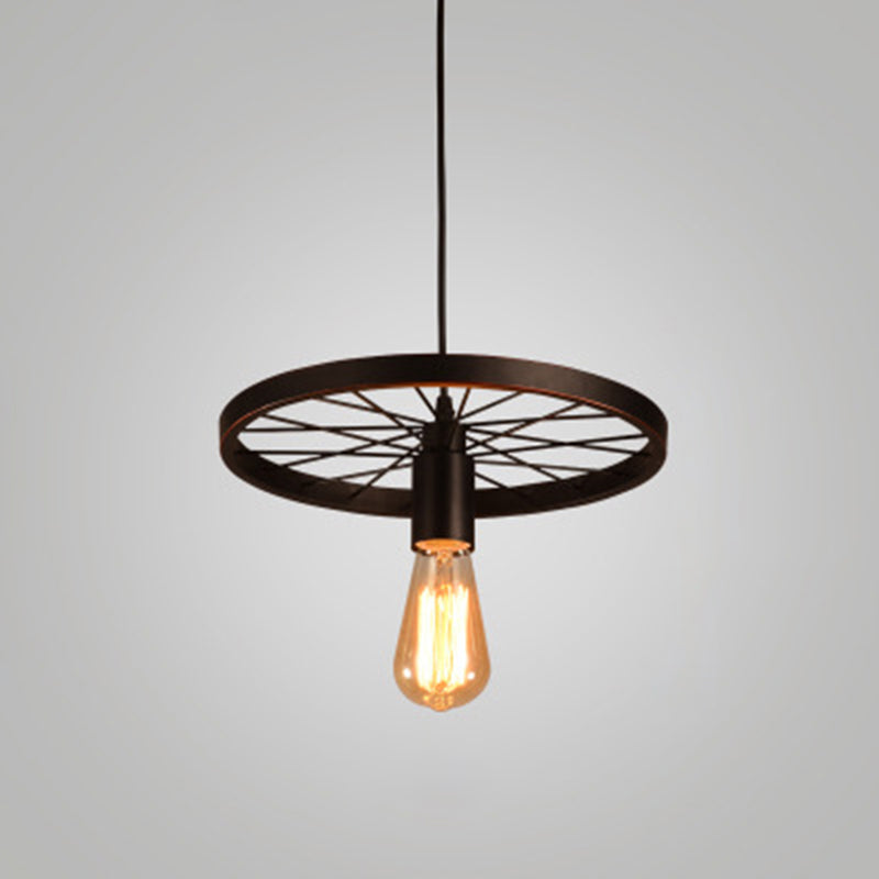 Metallic Industrial Style Multi-Light Pendant With Wheel Design Perfect For Restaurants 1 / Black