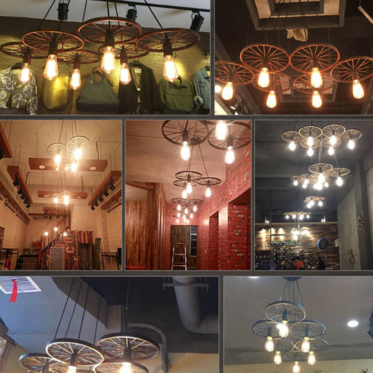 Industrial Style Metallic Multi-Light Pendant with Wheel Design - Perfect for Restaurants