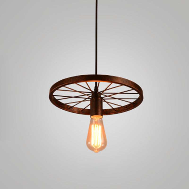 Metallic Industrial Style Multi-Light Pendant With Wheel Design Perfect For Restaurants 1 / Rust