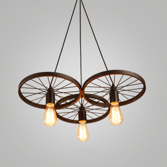 Metallic Industrial Style Multi-Light Pendant With Wheel Design Perfect For Restaurants 3 / Black