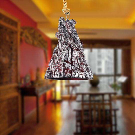 Silver Tapered Shade Hanging Lamp - Antique Stylish Pendant Light With Resin Charcoal Design