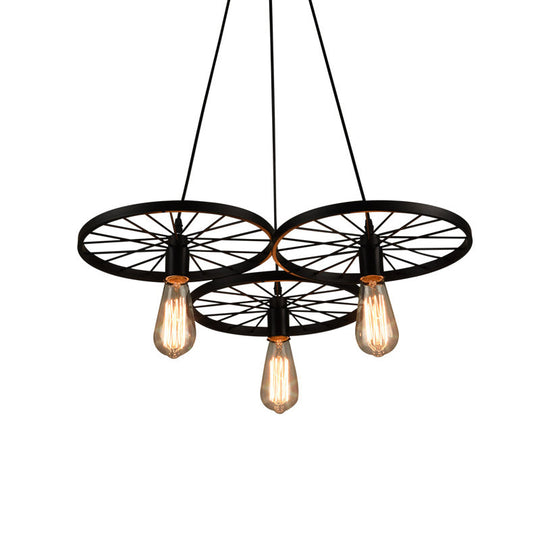 Industrial Style Metallic Multi-Light Pendant with Wheel Design - Perfect for Restaurants