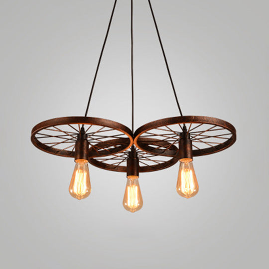 Industrial Style Metallic Multi-Light Pendant with Wheel Design - Perfect for Restaurants