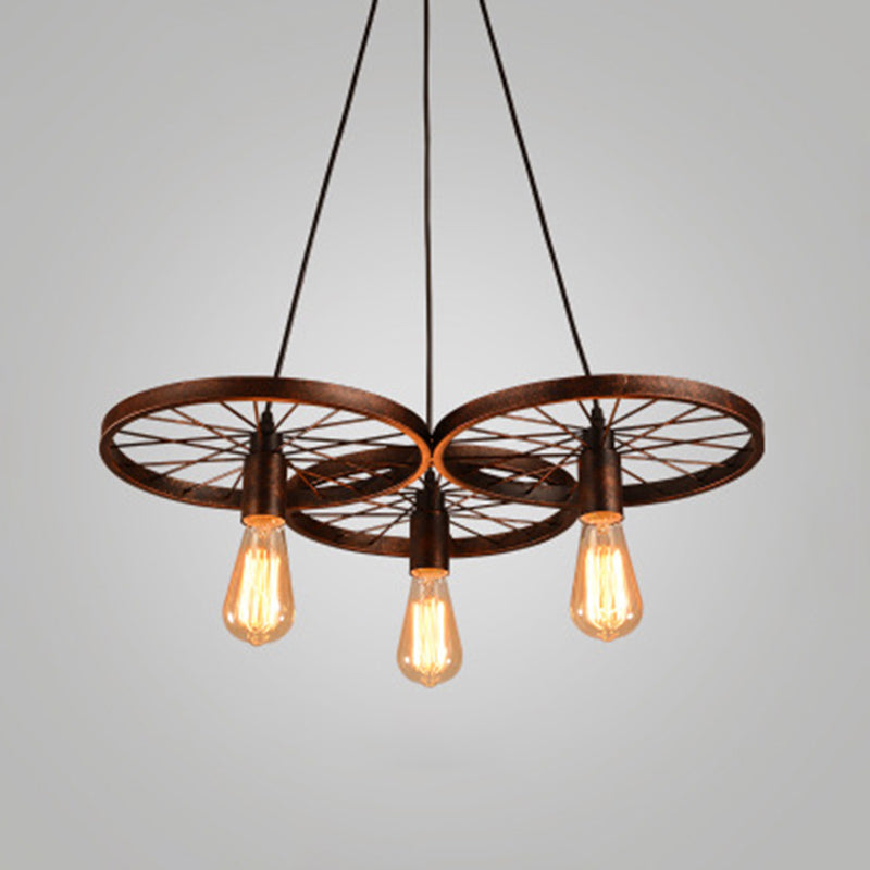 Metallic Industrial Style Multi-Light Pendant With Wheel Design Perfect For Restaurants 3 / Rust