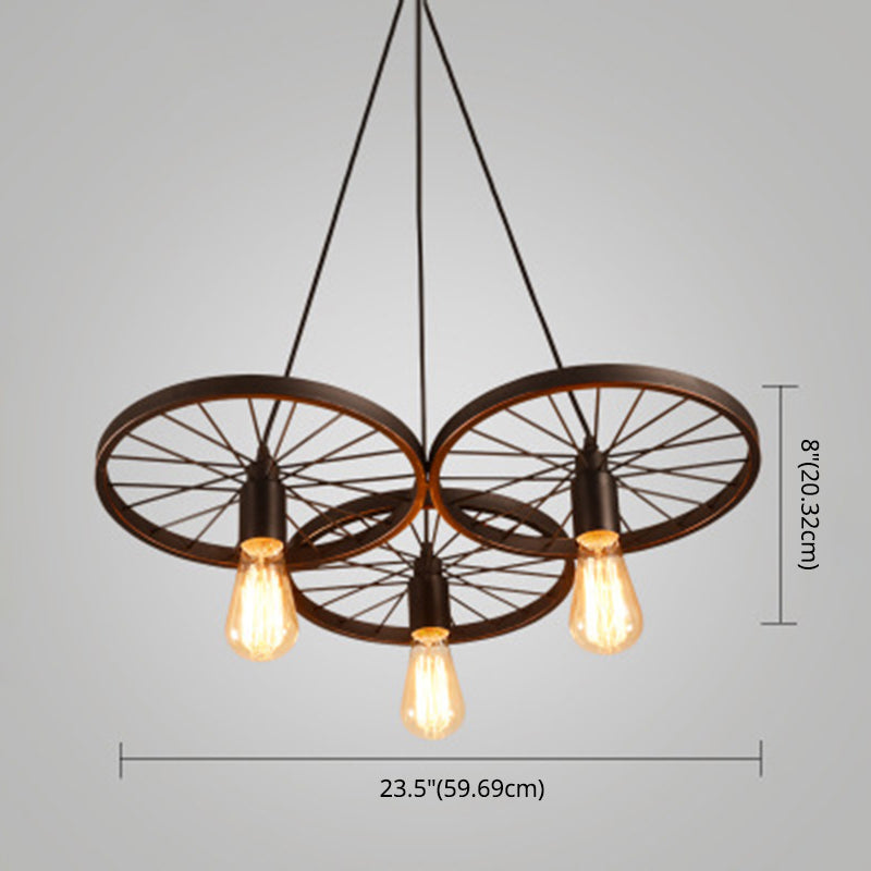 Metallic Industrial Style Multi-Light Pendant With Wheel Design Perfect For Restaurants