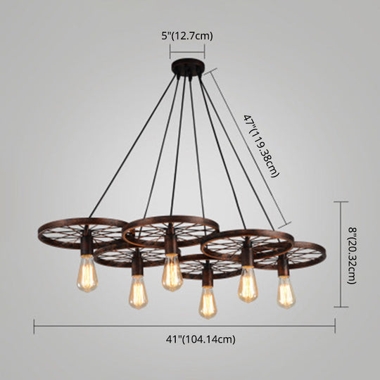 Industrial Style Metallic Multi-Light Pendant with Wheel Design - Perfect for Restaurants