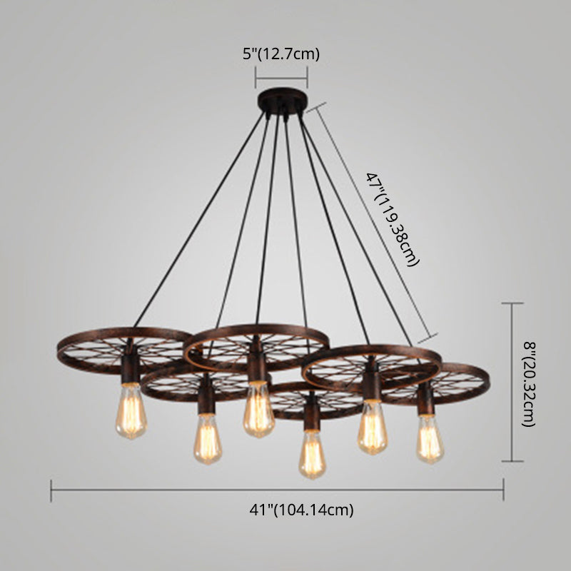 Metallic Industrial Style Multi-Light Pendant With Wheel Design Perfect For Restaurants