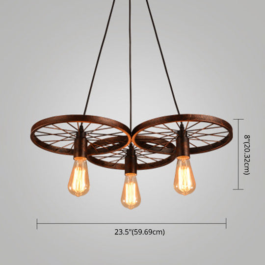 Industrial Style Metallic Multi-Light Pendant with Wheel Design - Perfect for Restaurants