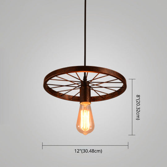 Metallic Industrial Style Multi-Light Pendant With Wheel Design Perfect For Restaurants